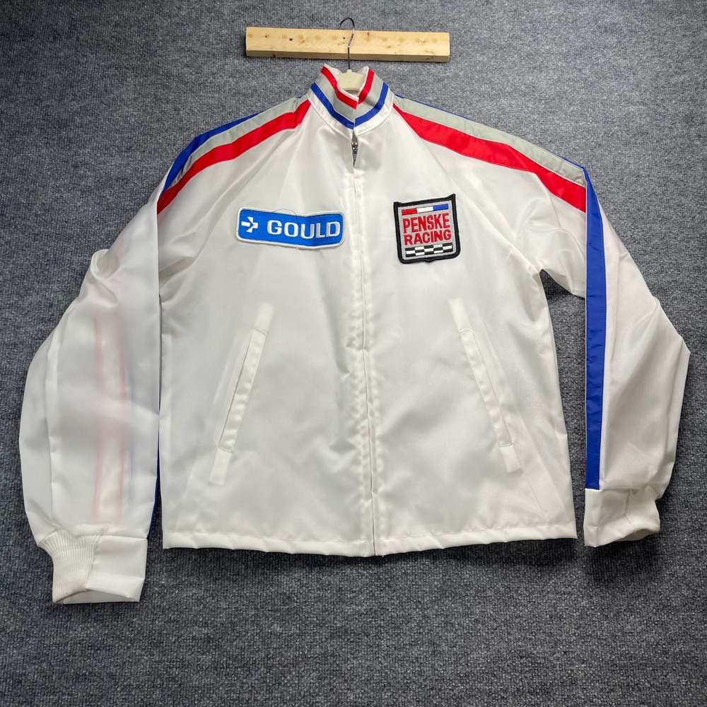 Vintage Gould Penske Racing Jacket White Nylon Zip Up King Jack Inc Mens Medium